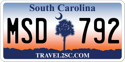 SC license plate MSD792