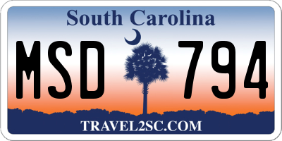 SC license plate MSD794