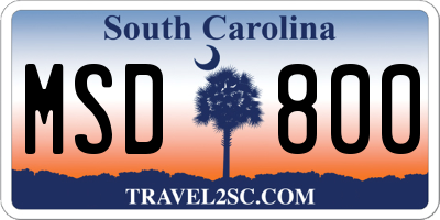 SC license plate MSD800