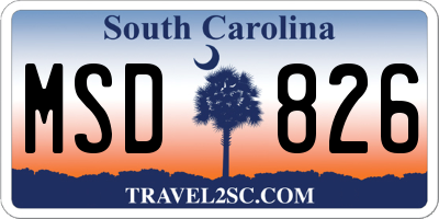 SC license plate MSD826