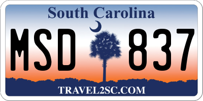 SC license plate MSD837