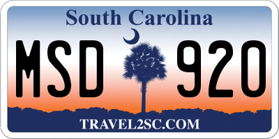 SC license plate MSD920