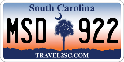 SC license plate MSD922
