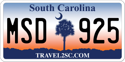 SC license plate MSD925