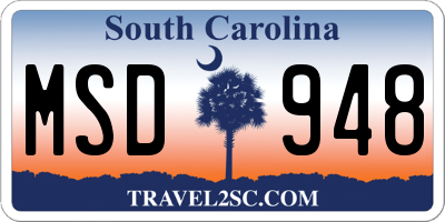 SC license plate MSD948