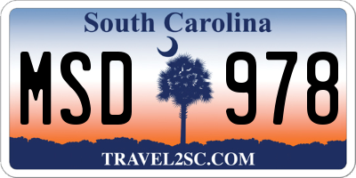 SC license plate MSD978