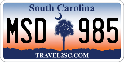 SC license plate MSD985