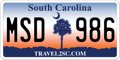 SC license plate MSD986