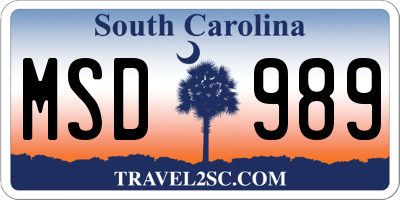 SC license plate MSD989