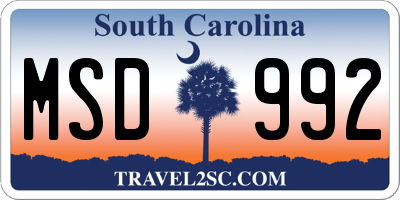 SC license plate MSD992