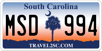 SC license plate MSD994