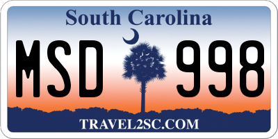 SC license plate MSD998