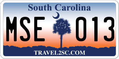 SC license plate MSE013