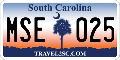 SC license plate MSE025