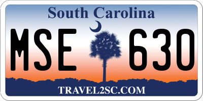 SC license plate MSE630