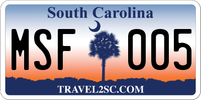 SC license plate MSF005