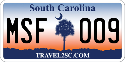 SC license plate MSF009