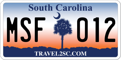 SC license plate MSF012
