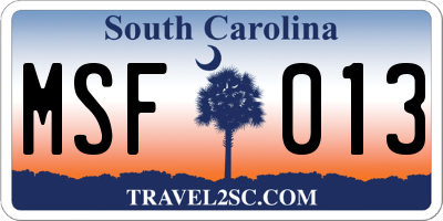 SC license plate MSF013