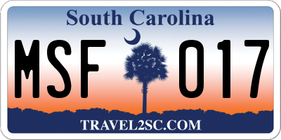 SC license plate MSF017