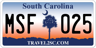 SC license plate MSF025