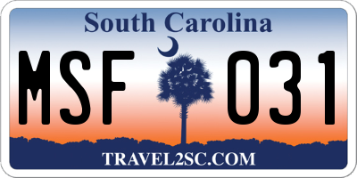 SC license plate MSF031