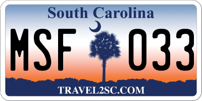SC license plate MSF033