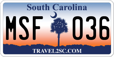 SC license plate MSF036