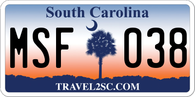 SC license plate MSF038