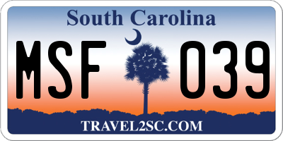 SC license plate MSF039