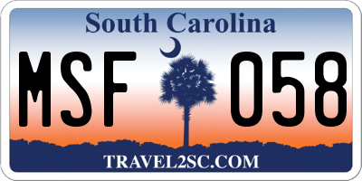 SC license plate MSF058