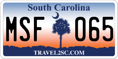 SC license plate MSF065