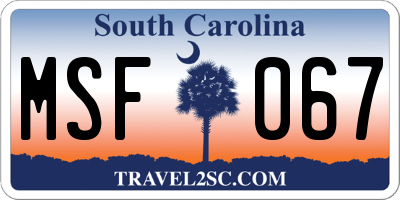 SC license plate MSF067