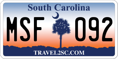 SC license plate MSF092