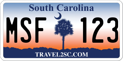 SC license plate MSF123