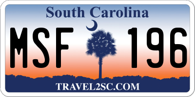 SC license plate MSF196