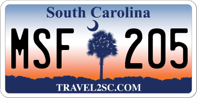 SC license plate MSF205