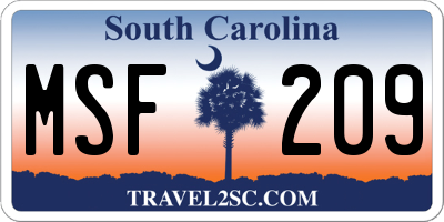 SC license plate MSF209