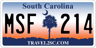 SC license plate MSF214