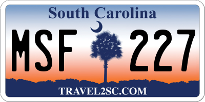 SC license plate MSF227