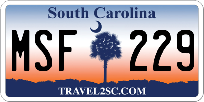 SC license plate MSF229
