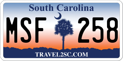 SC license plate MSF258