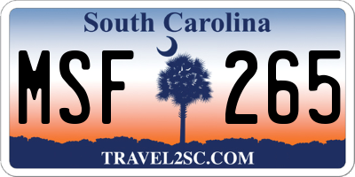 SC license plate MSF265