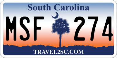 SC license plate MSF274