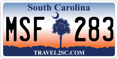 SC license plate MSF283