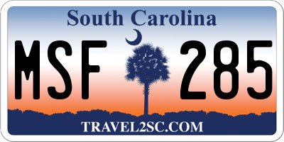 SC license plate MSF285