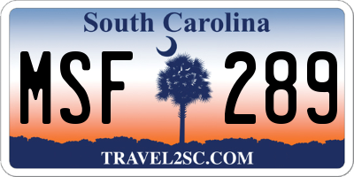 SC license plate MSF289