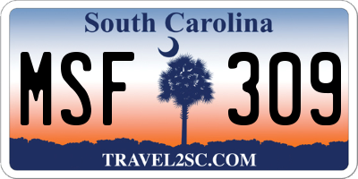 SC license plate MSF309