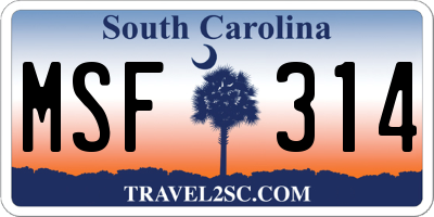 SC license plate MSF314