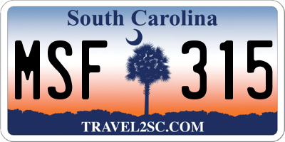 SC license plate MSF315